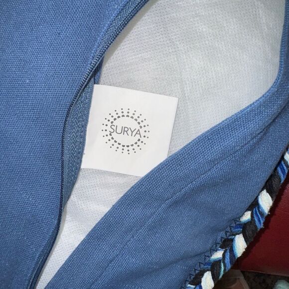 SURYA Trenza 20” x 20” cotton Blue and Black southwest Throw Pillow EUC - Picture 6 of 6